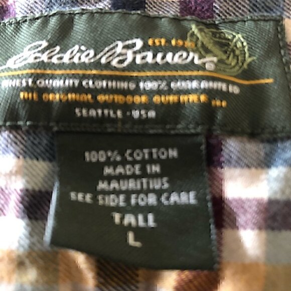 Eddie Bauer Tall Casual Button Down Long Sleeve Plaid FallColors Mens Large Tall - Picture 7 of 9